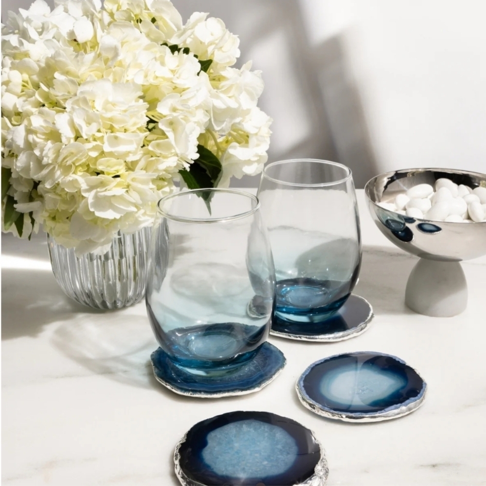 NEW Talianna Ombre Stemless Glasses Set of 2 Blue Wine Cocktail Drink